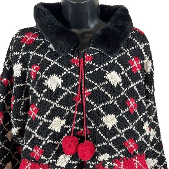 Eland Carello Argyle Style Print Ugly Christmas Sweater Zip Front Cardigan - Picture 2 of 12